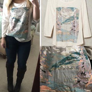 Anthropologie Long Sleeve Tee with Abstract Print